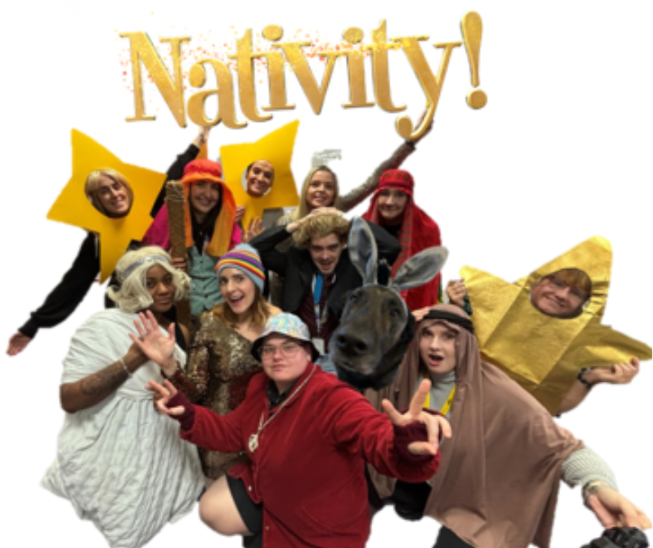 Photo of staff from Northamptonshire Probation team recreating a scene from the film Nativity!