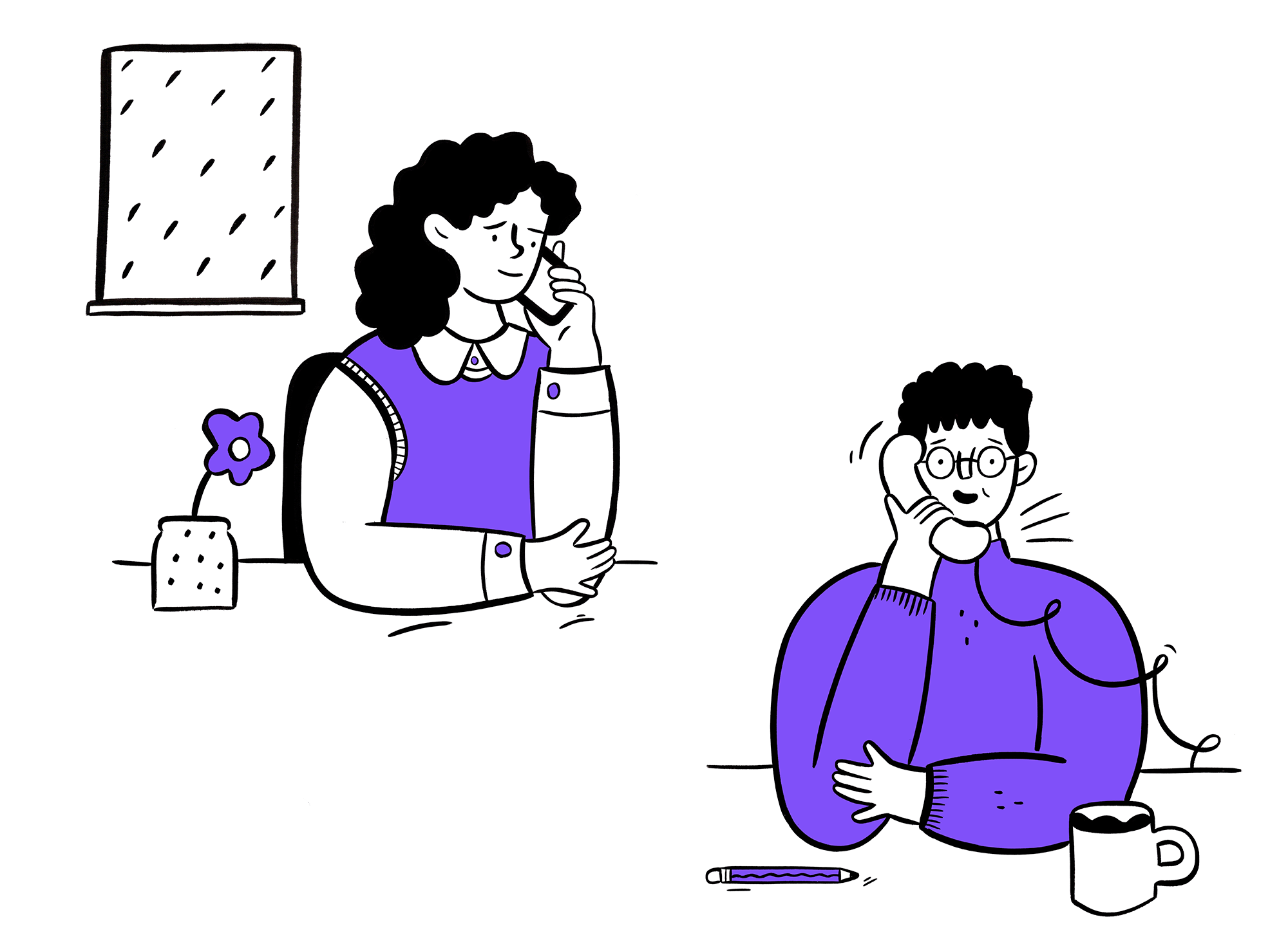 Illustration of two people having a phone conversation