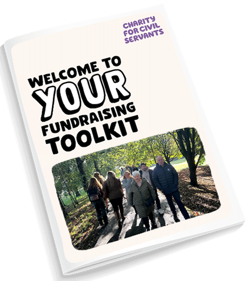Front cover of the fundraising toolkit with the words 'Welcome to your fundraising toolkit' and a stock image of people walking